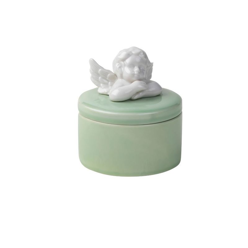 Joyero-Clasico-Figura-De-Angel-Ceramica-Color-Verde-y-blanco-8.5x8.5x10-cm