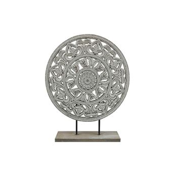 Mandala Luz Y Prosperidad Tipo Madera Efecto Tallado En Piedra Blanco Con Gris Y Base