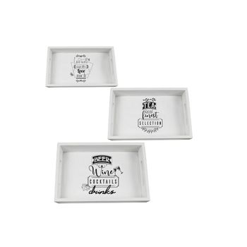 Set Charolas Terminado Madera Blanco 3 Pzas