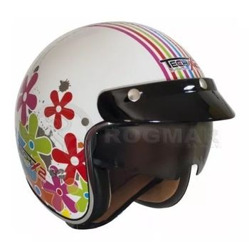 Casco Techx2 Of859 Cafe Racer Flores Blanco C/ Lente Interno  Talla: G Norma Europea Ecer22-05