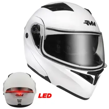 Casco Rmm 169 Abatible Blanco Mate Con Lente Interno Y Luz Led Talla: M