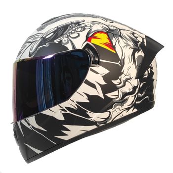 Casco Rmm Cerrado Hf701 Carnivore Negro/Blanco Mica Tornasol Y Lente Interno Talla: Eg